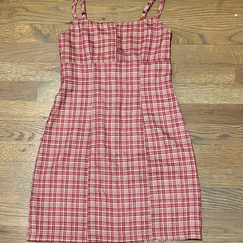 NWT Tillys RSQ Plaid Dress - Dark Pink and Tan